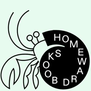 Hermit crab logo reading Homeward Books